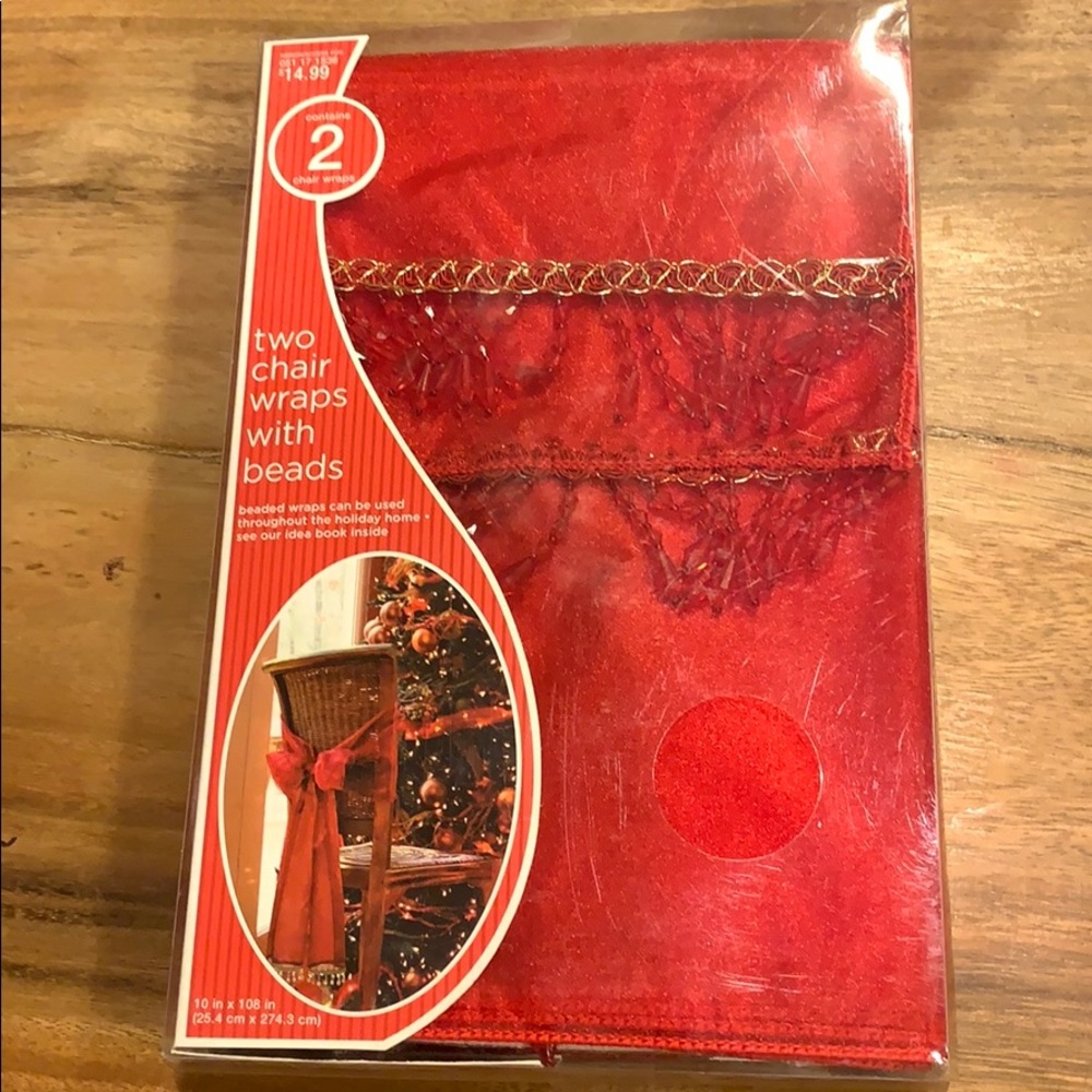 Holiday Red Fabric Chair Wraps with Beads (2 Pack)